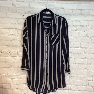 MILEY & MOLLY BLOUSE STRIPED LONG  NAVY WHITE SZ SM